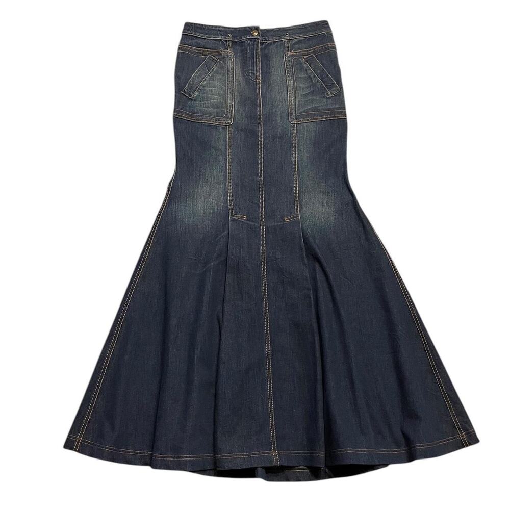 Vintage Y2K Just Cavalli euro grunge sleaze denim mermaid maxi skirt Size 42 - Picture 1 of 8